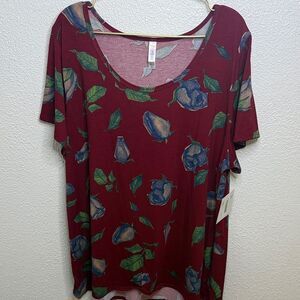 LuLaRoe- Burgundy Floral Short Sleeve Top- Size 3X